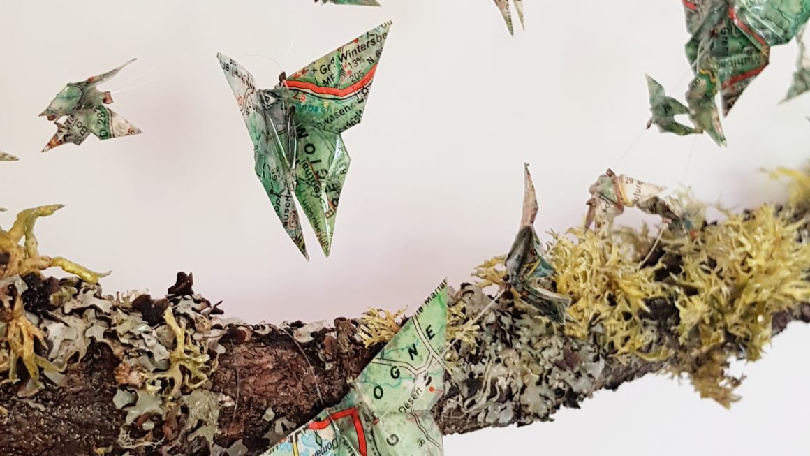 papillons en origami, cartes routières